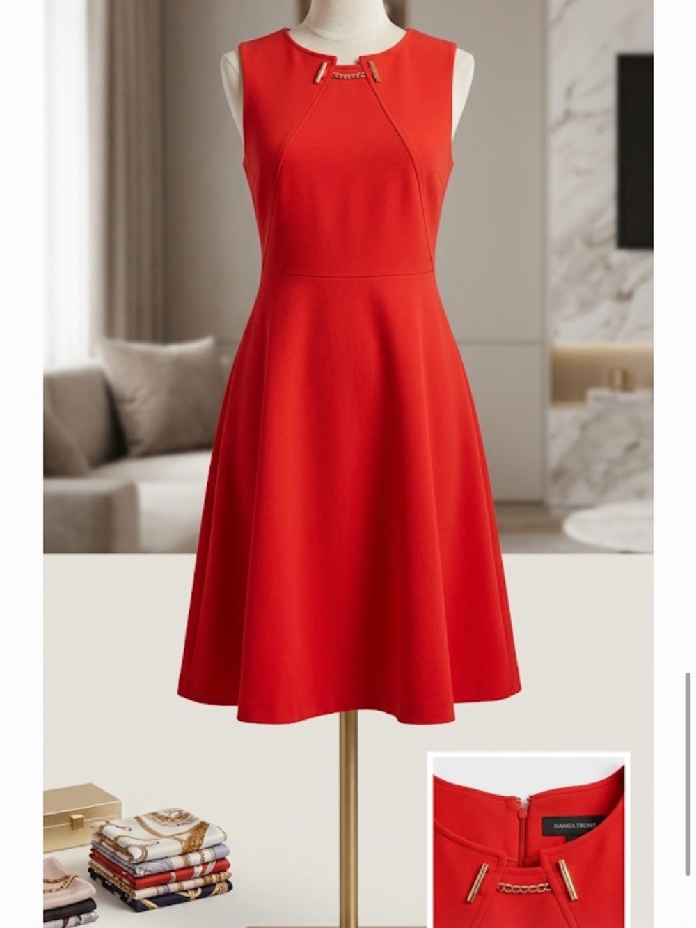 Ivanka Trump Red Sleeveless Fit-and-Flare Dress